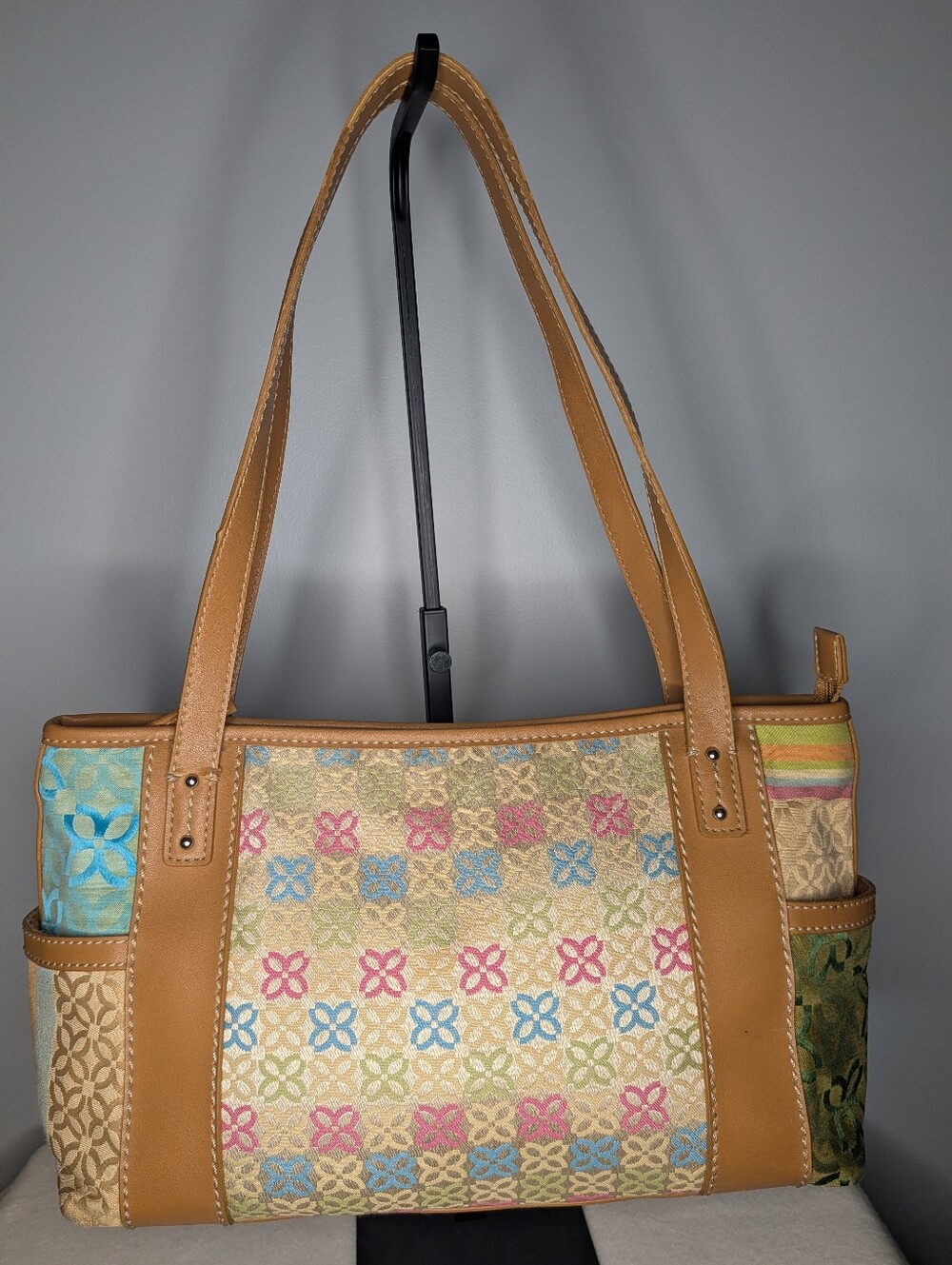 Relic Patchwork Canvas Shoulder Bag Tote Y2K Boho Multi Color Floral Striped